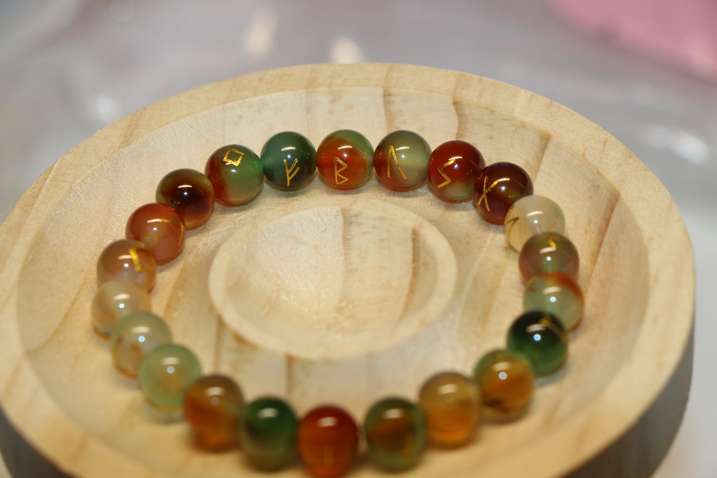 Peacock Agate Rune Bracelet - Natural agate, brings good luck in love