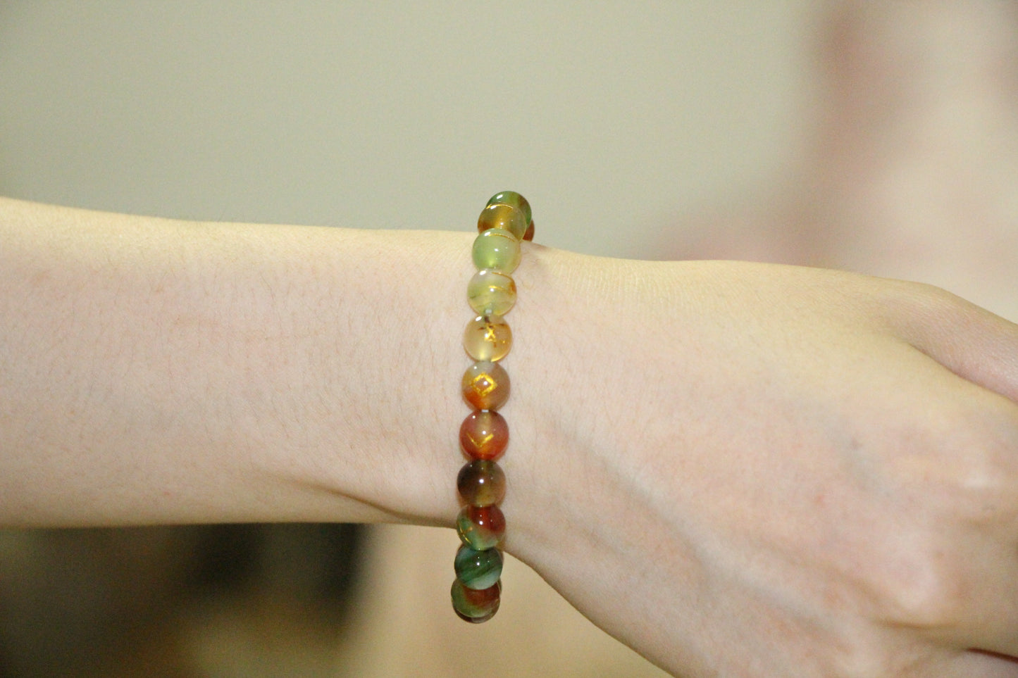 Peacock Agate Rune Bracelet - Natural agate, brings good luck in love
