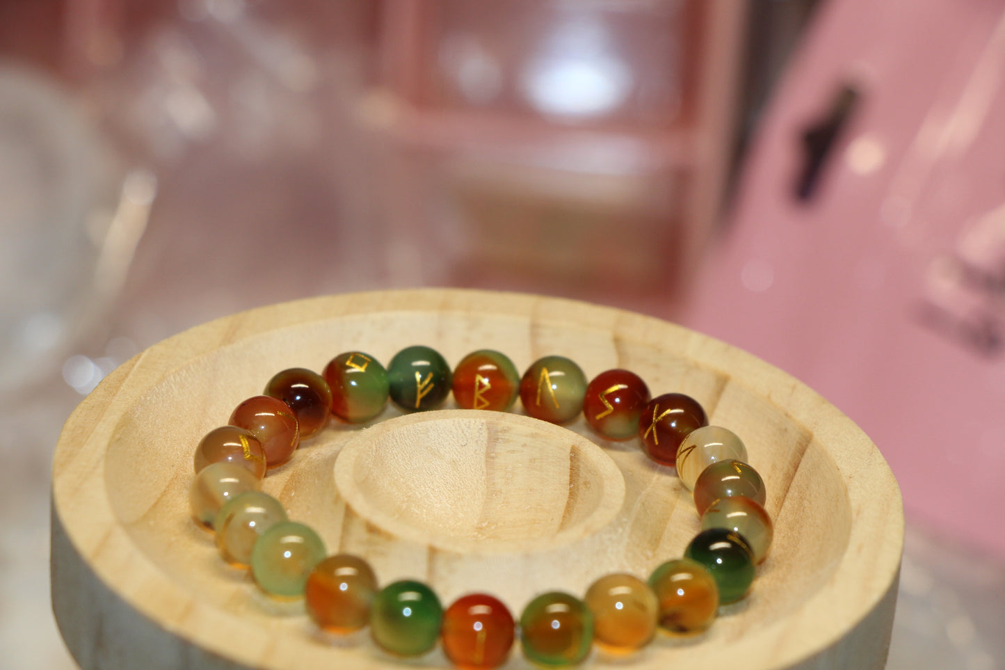 Natural Peacock Agate Rune Bracelet – Attracts Love and Brings Good Fortune
