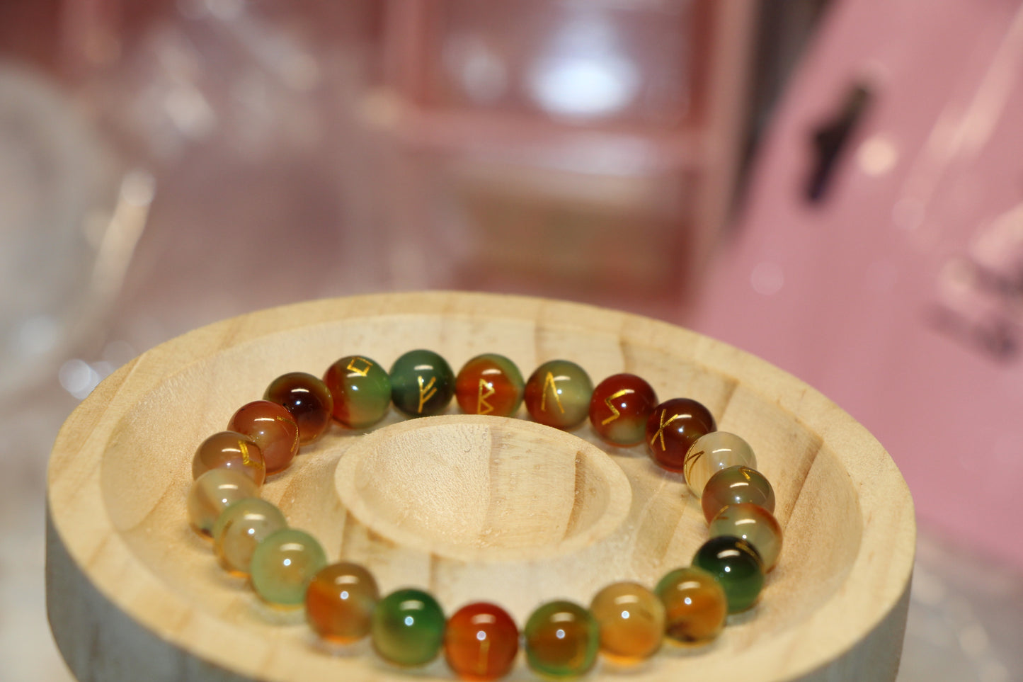 Peacock Agate Rune Bracelet - Natural agate, brings good luck in love