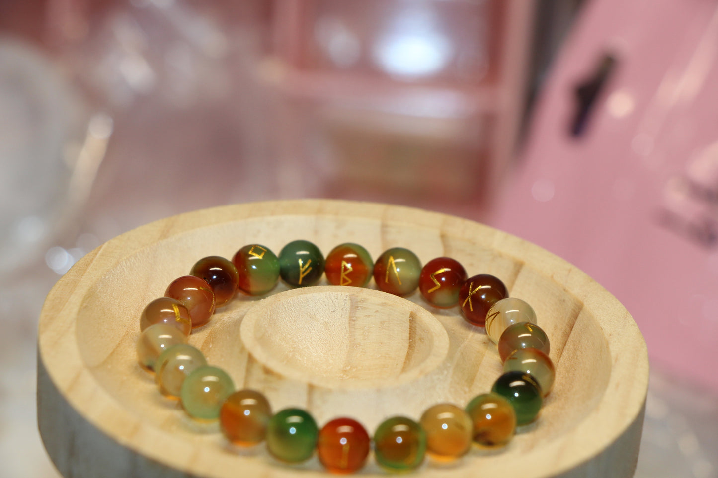 Peacock Agate Rune Bracelet - Natural agate, brings good luck in love