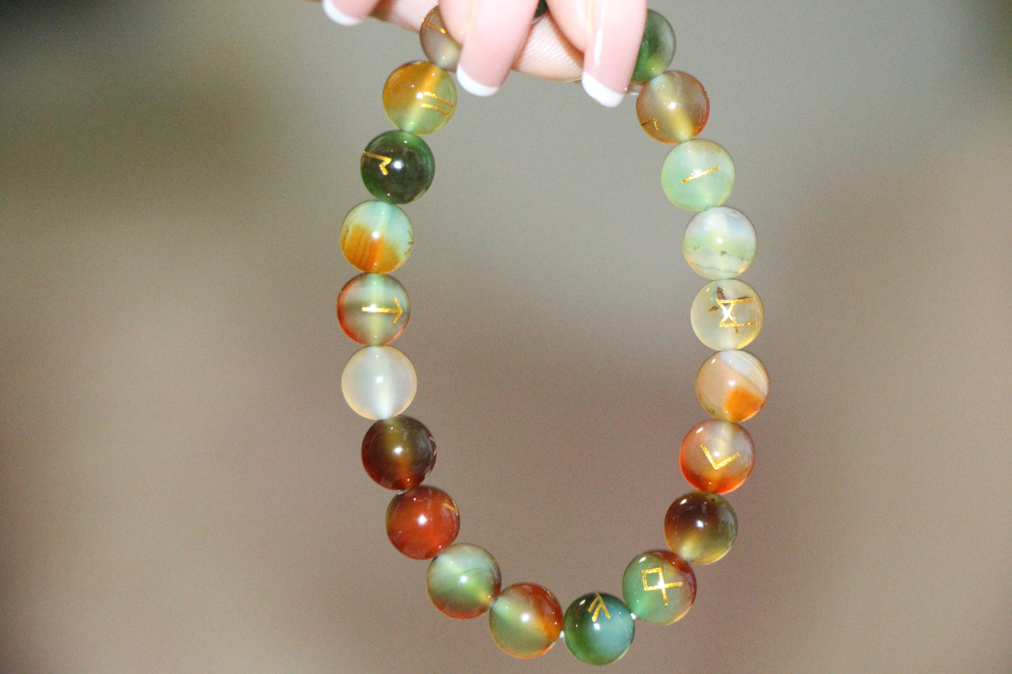 Peacock Agate Rune Bracelet - Natural agate, brings good luck in love