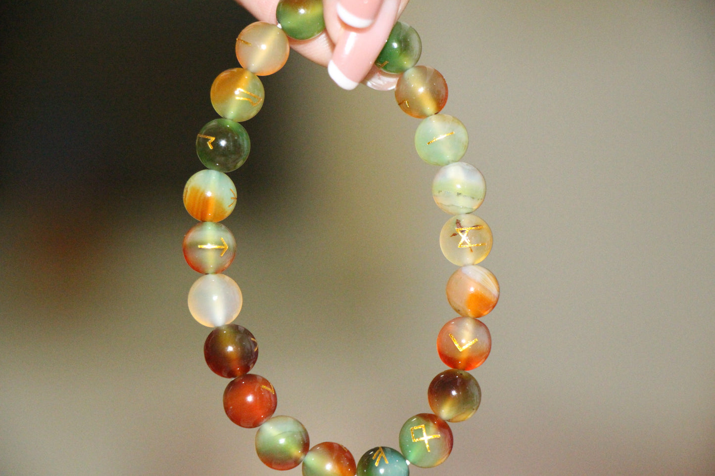 Peacock Agate Rune Bracelet - Natural agate, brings good luck in love