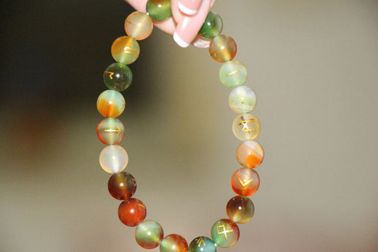 Peacock Agate Rune Bracelet - Natural agate, brings good luck in love