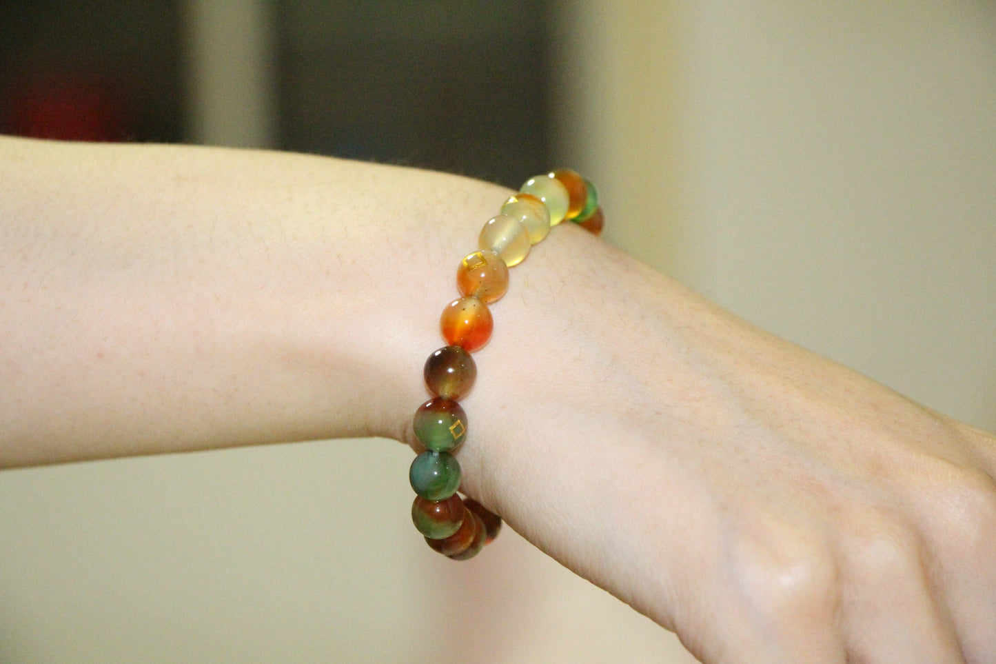 Peacock Agate Rune Bracelet - Natural agate, brings good luck in love