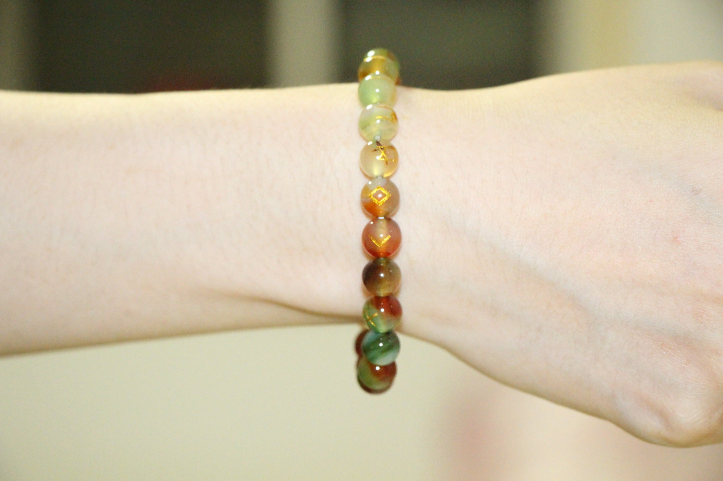 Peacock Agate Rune Bracelet - Natural agate, brings good luck in love